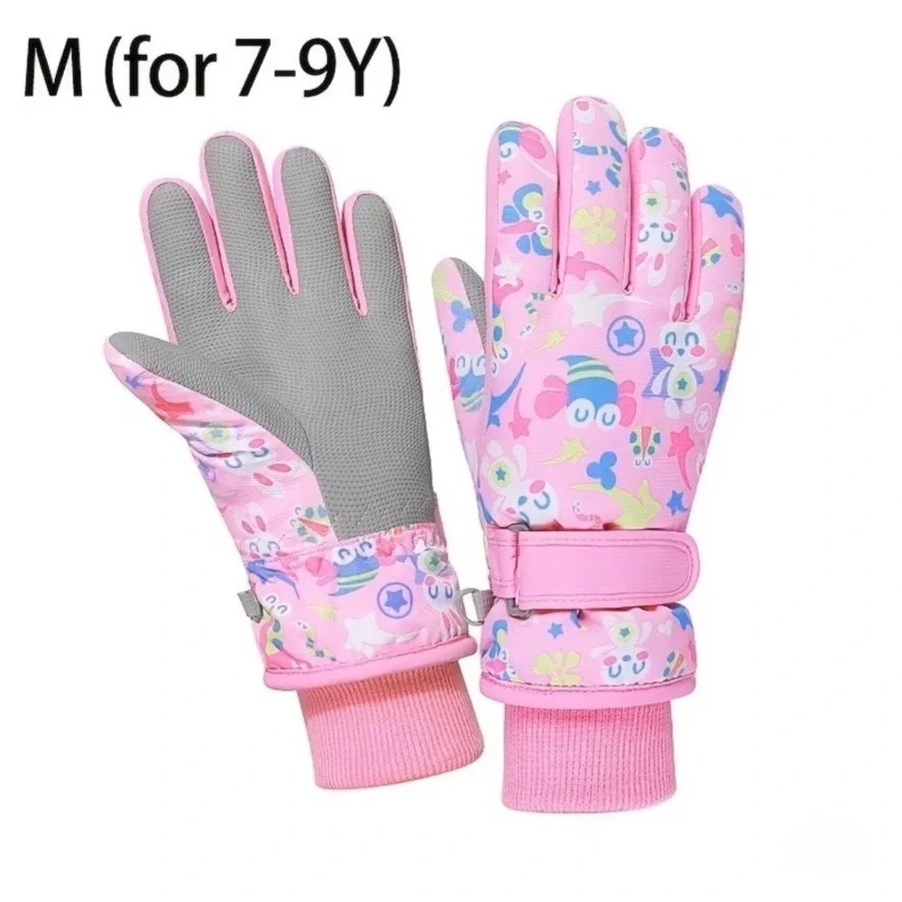 Kids Winter Snowboarding Ski Gloves 7-9 YO Floral Whimsigoth Pink Insulated Warm